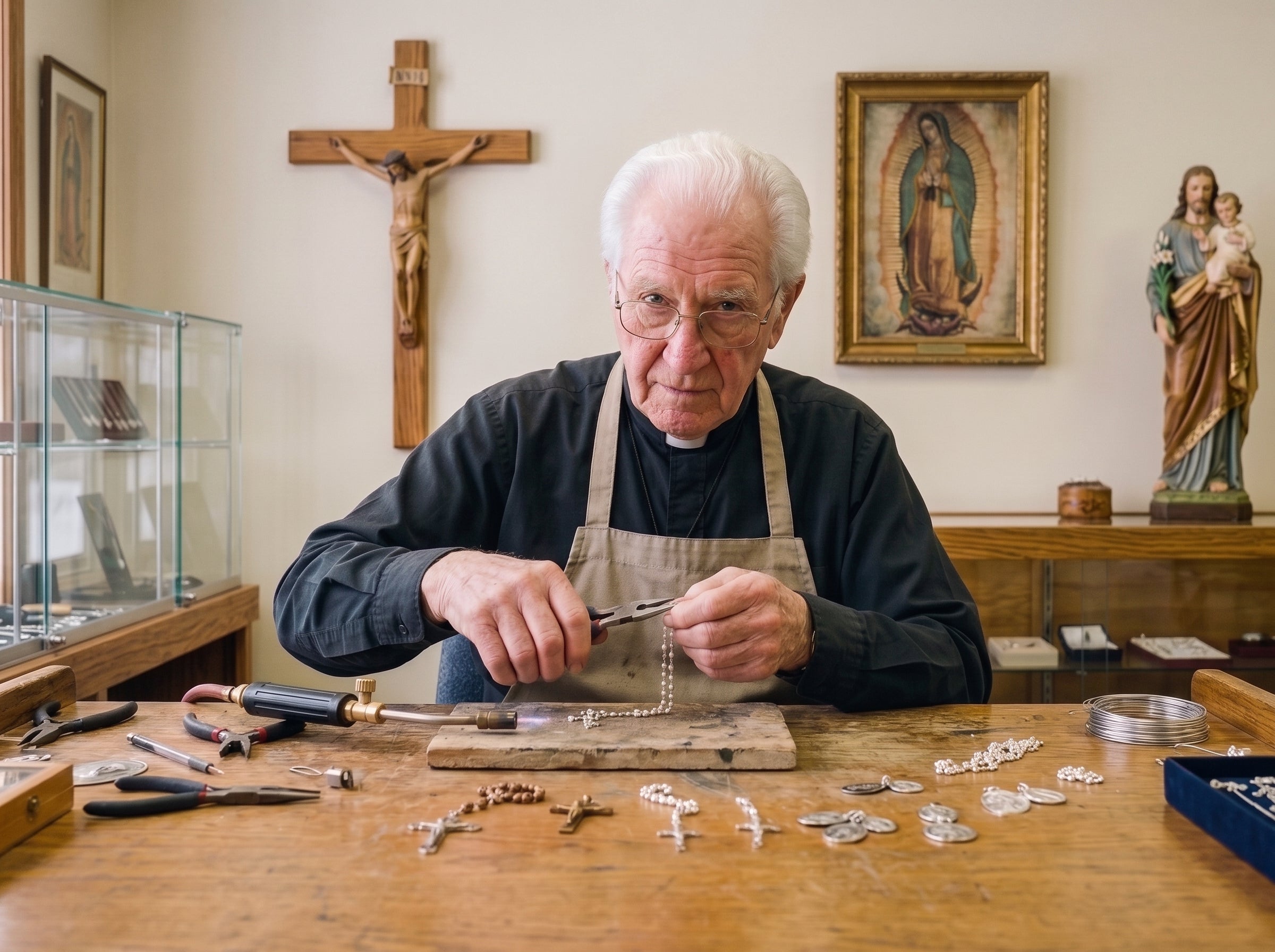 Les mains assemblant un pendentif